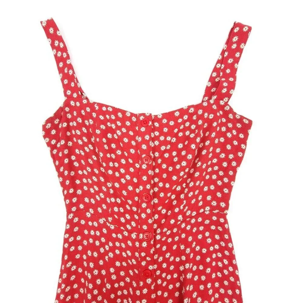 NEW Reformation Della Jumpsuit Wide Leg Button Down Crop Dallas Floral Red Daisy